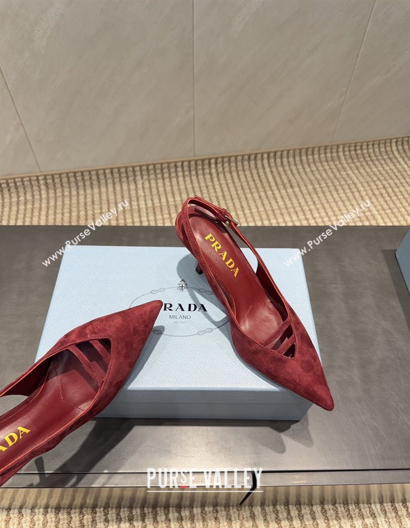 Prada Suede Heel Slingbacks Pump 7.5cm Red 2025 PR120601 (MD-251206002)