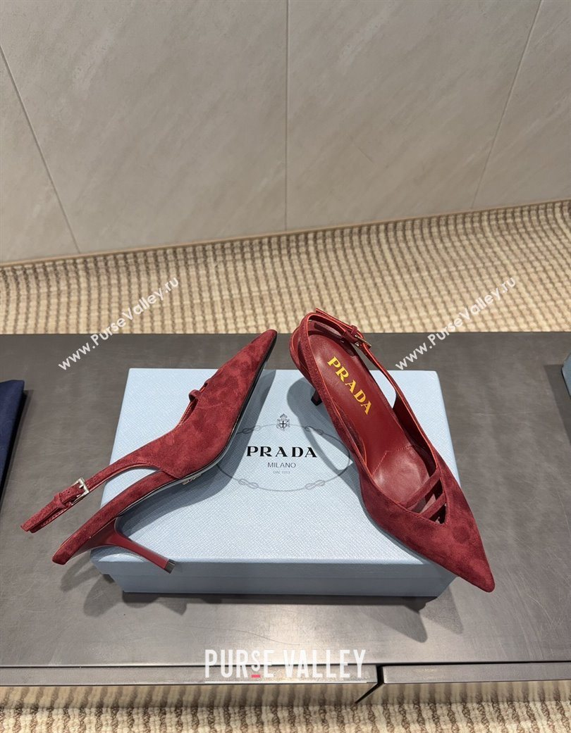 Prada Suede Heel Slingbacks Pump 7.5cm Red 2025 PR120601 (MD-251206002)