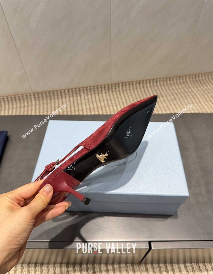 Prada Suede Heel Slingbacks Pump 7.5cm Red 2025 PR120601 (MD-251206002)