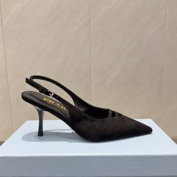 Prada Suede Heel Slingbacks Pump 7.5cm Black 2025 PR120601 (MD-251206003)