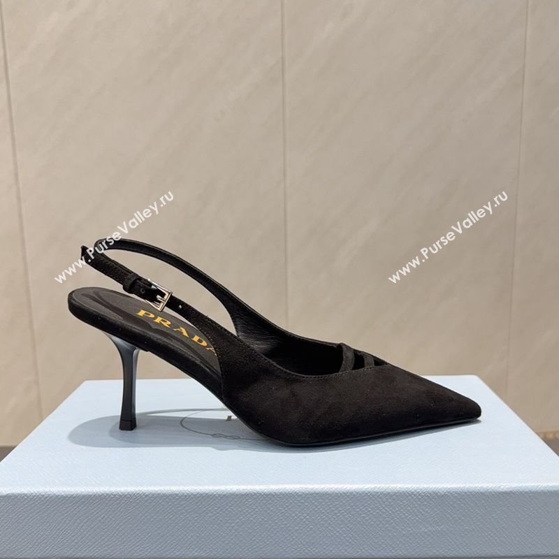 Prada Suede Heel Slingbacks Pump 7.5cm Black 2025 PR120601 (MD-251206003)