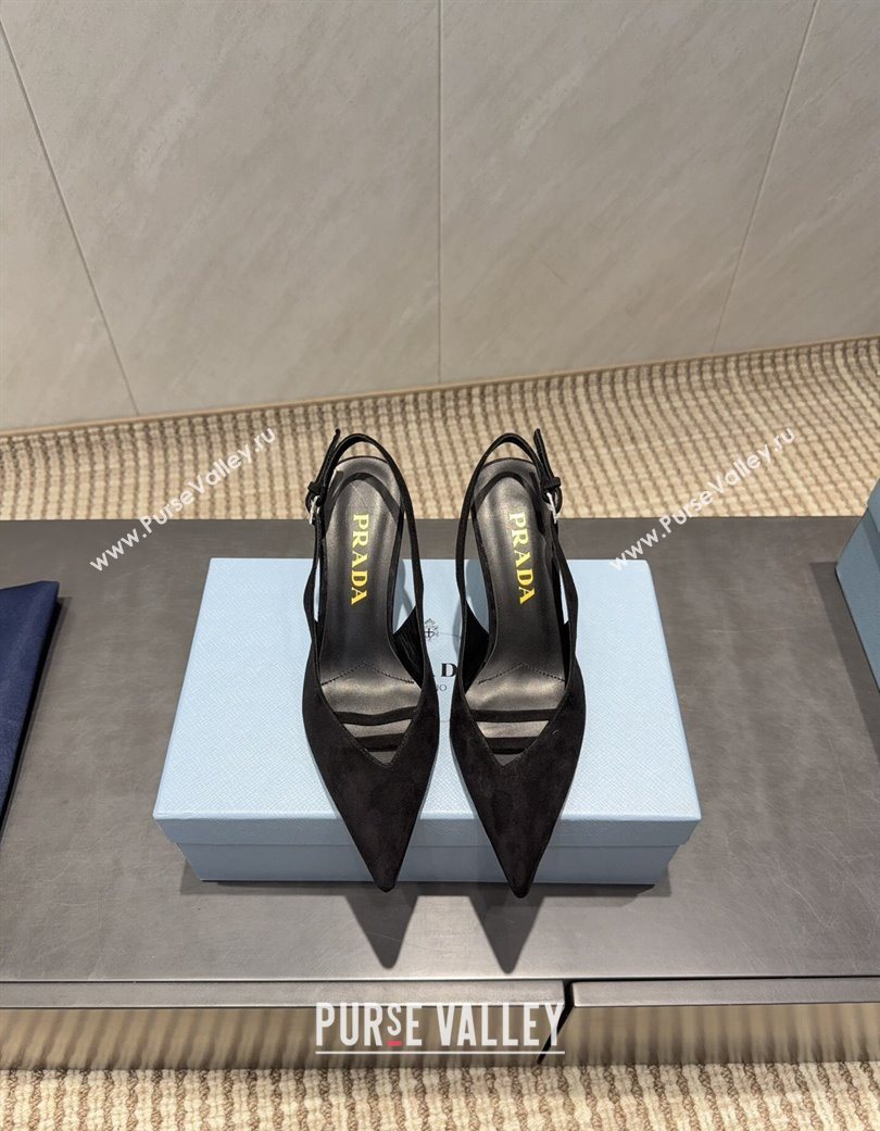 Prada Suede Heel Slingbacks Pump 7.5cm Black 2025 PR120601 (MD-251206003)