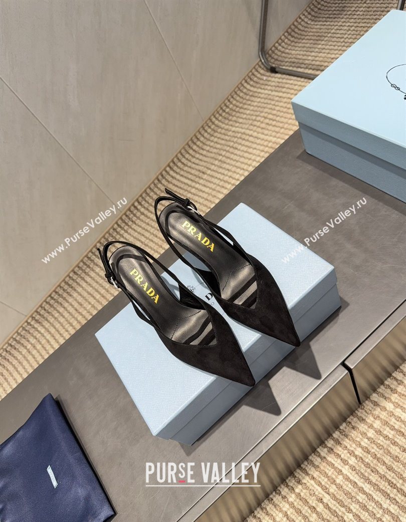 Prada Suede Heel Slingbacks Pump 7.5cm Black 2025 PR120601 (MD-251206003)