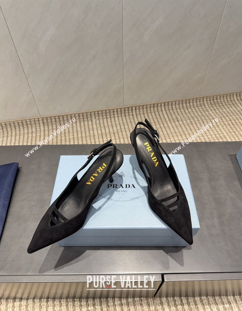 Prada Suede Heel Slingbacks Pump 7.5cm Black 2025 PR120601 (MD-251206003)