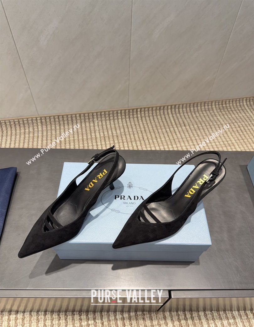 Prada Suede Heel Slingbacks Pump 7.5cm Black 2025 PR120601 (MD-251206003)