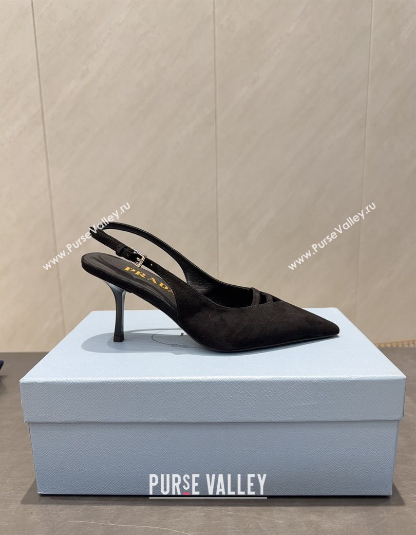 Prada Suede Heel Slingbacks Pump 7.5cm Black 2025 PR120601 (MD-251206003)