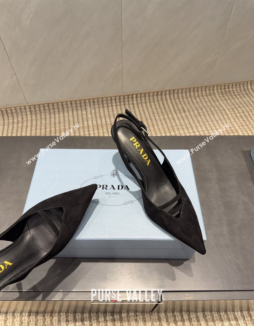 Prada Suede Heel Slingbacks Pump 7.5cm Black 2025 PR120601 (MD-251206003)