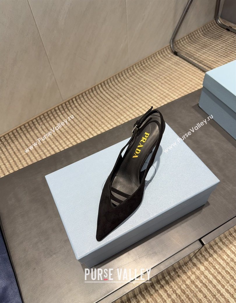 Prada Suede Heel Slingbacks Pump 7.5cm Black 2025 PR120601 (MD-251206003)