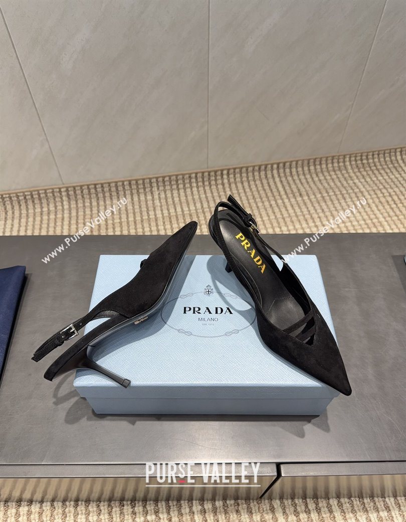 Prada Suede Heel Slingbacks Pump 7.5cm Black 2025 PR120601 (MD-251206003)