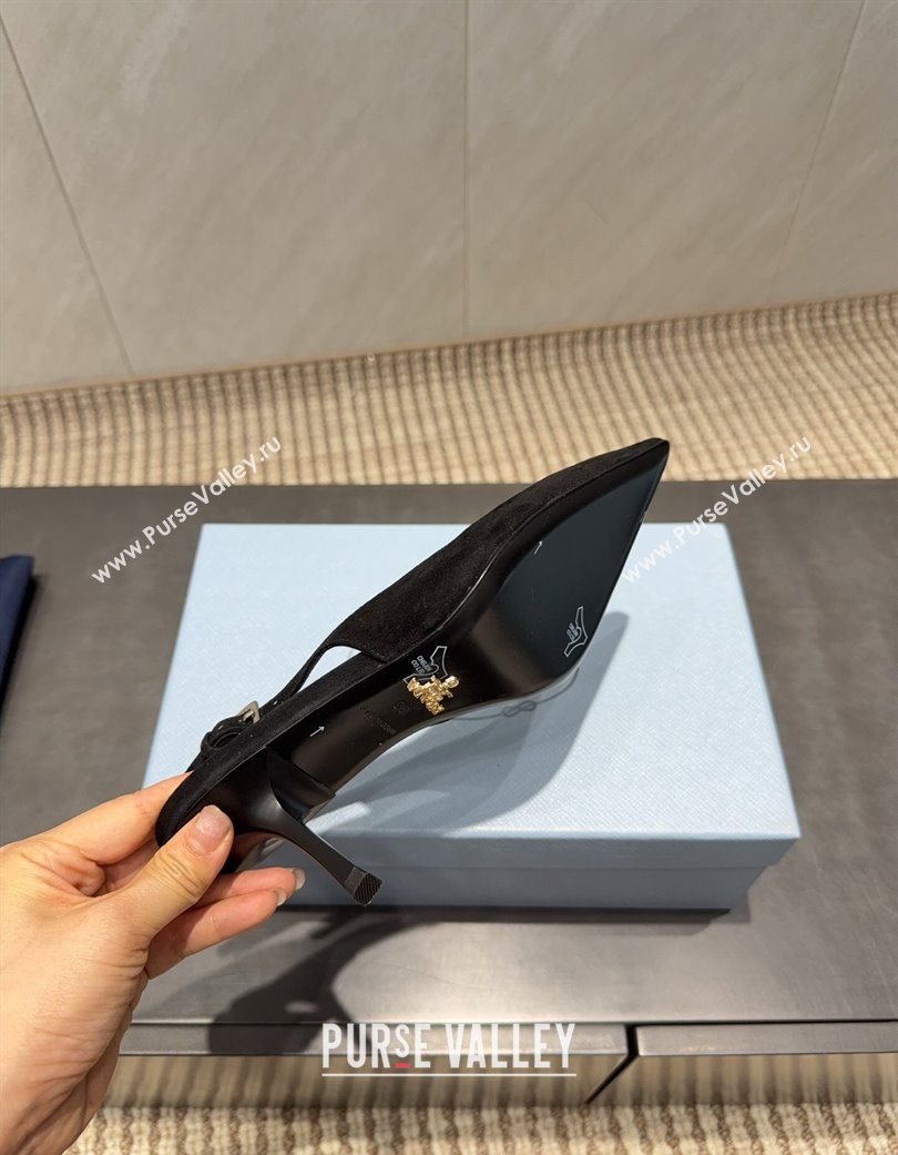 Prada Suede Heel Slingbacks Pump 7.5cm Black 2025 PR120601 (MD-251206003)