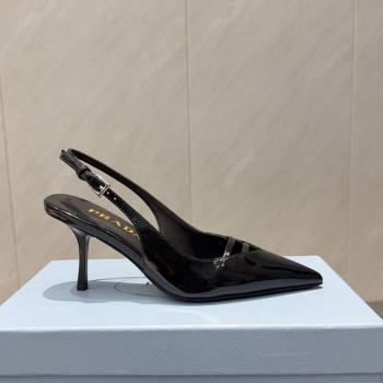 Prada Patent Leather Heel Slingbacks Pump 7.5cm Black 2025 PR120601 (MD-251206007)