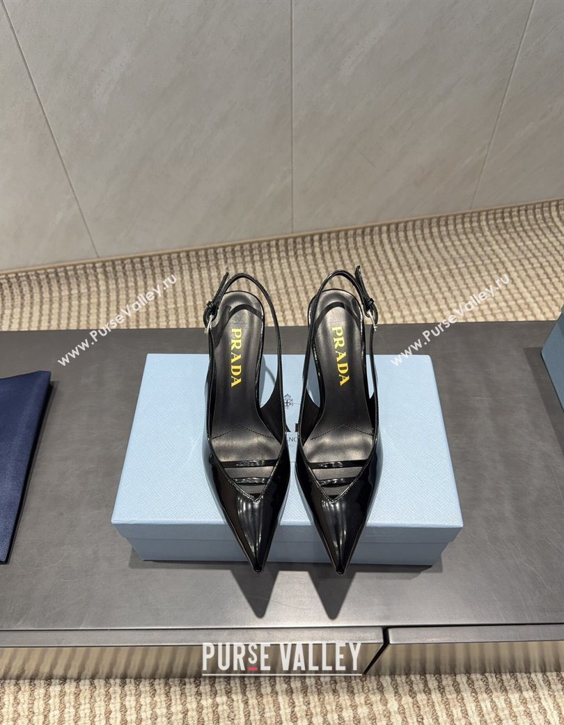 Prada Patent Leather Heel Slingbacks Pump 7.5cm Black 2025 PR120601 (MD-251206007)