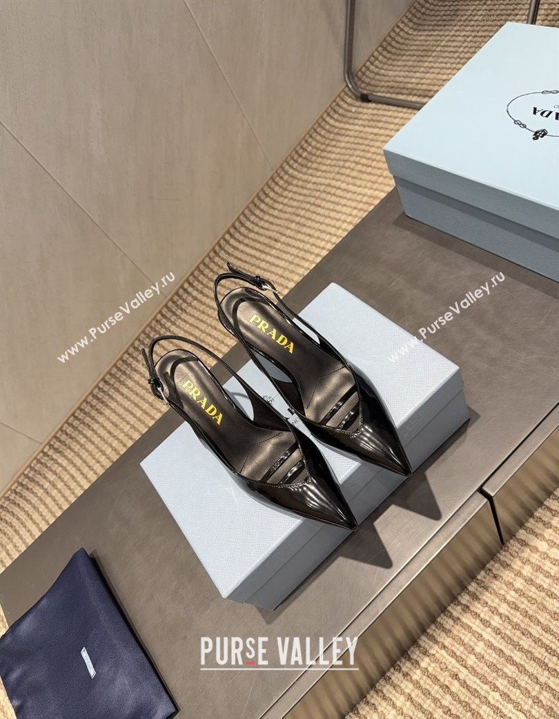 Prada Patent Leather Heel Slingbacks Pump 7.5cm Black 2025 PR120601 (MD-251206007)