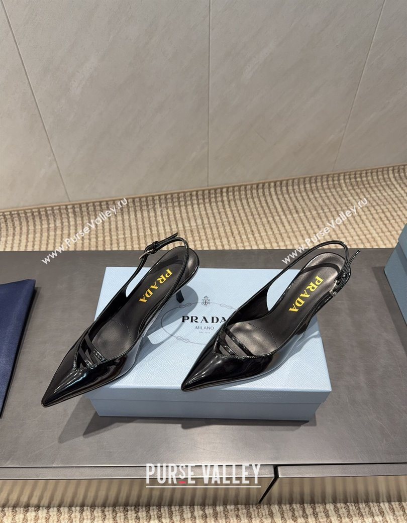 Prada Patent Leather Heel Slingbacks Pump 7.5cm Black 2025 PR120601 (MD-251206007)