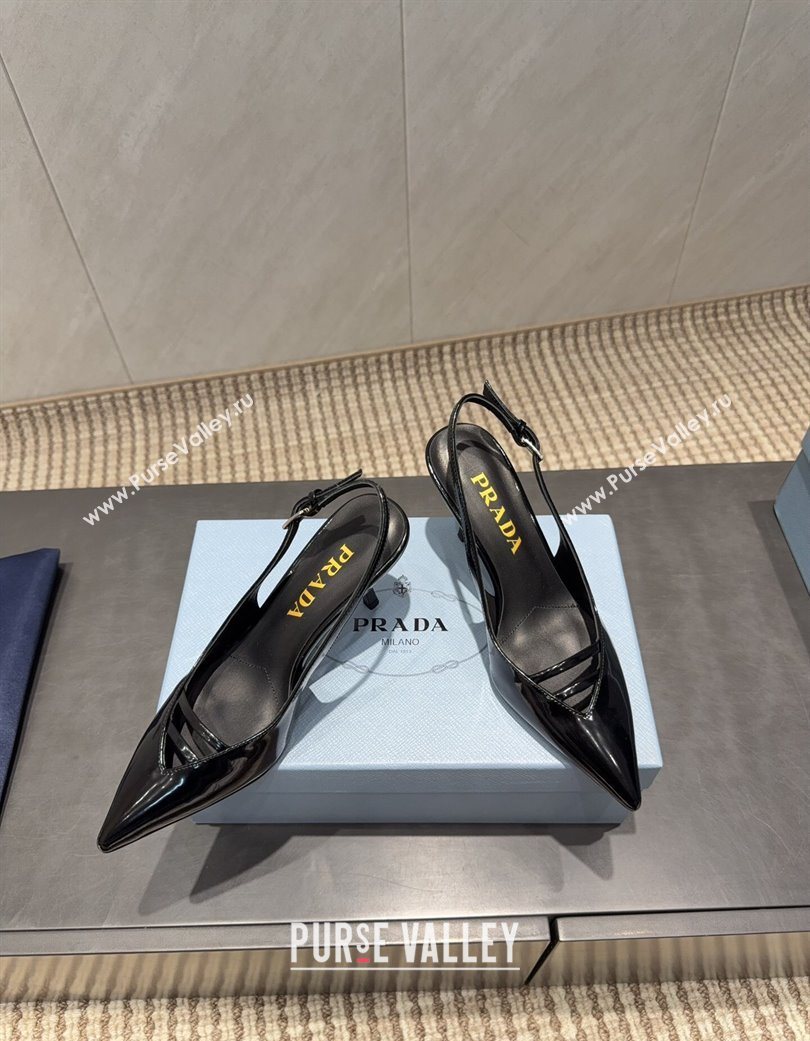 Prada Patent Leather Heel Slingbacks Pump 7.5cm Black 2025 PR120601 (MD-251206007)