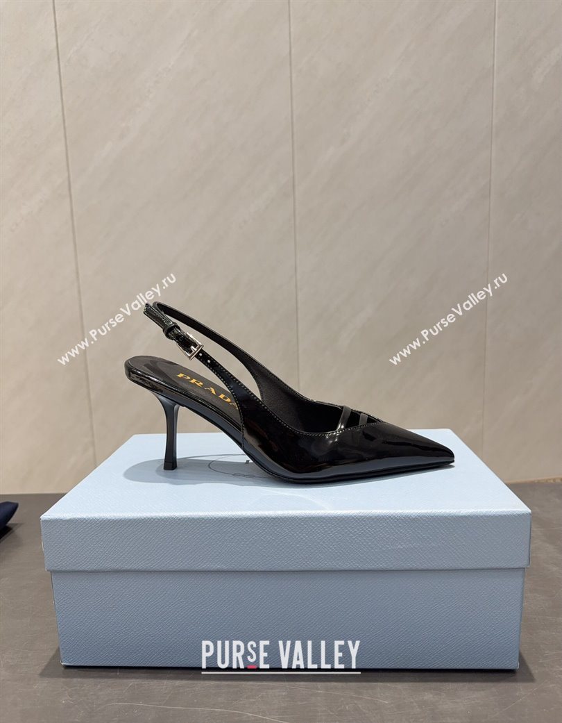 Prada Patent Leather Heel Slingbacks Pump 7.5cm Black 2025 PR120601 (MD-251206007)