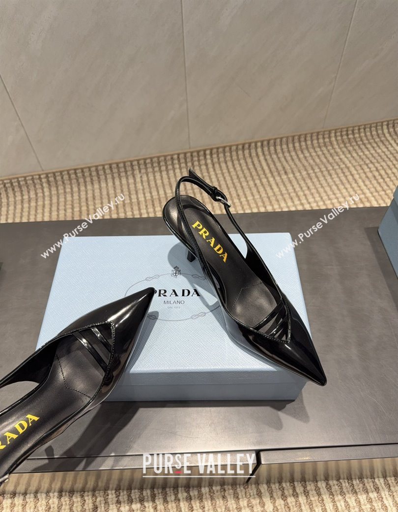 Prada Patent Leather Heel Slingbacks Pump 7.5cm Black 2025 PR120601 (MD-251206007)