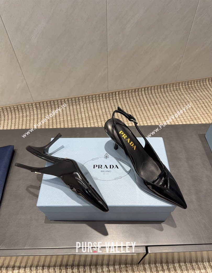 Prada Patent Leather Heel Slingbacks Pump 7.5cm Black 2025 PR120601 (MD-251206007)