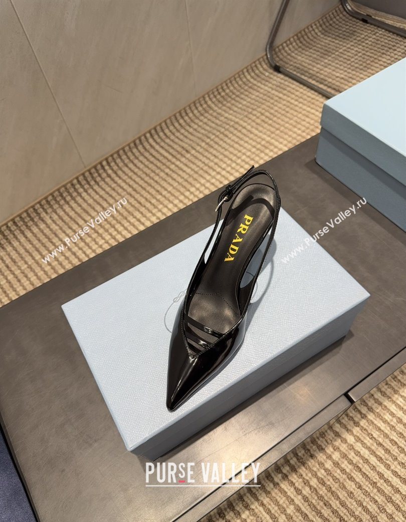 Prada Patent Leather Heel Slingbacks Pump 7.5cm Black 2025 PR120601 (MD-251206007)