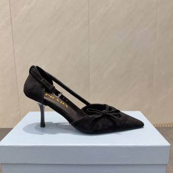 Prada Suede Heel Pumps 7.5cm with Bow Buckle Black 2025 PR120602 (MD-251206010)