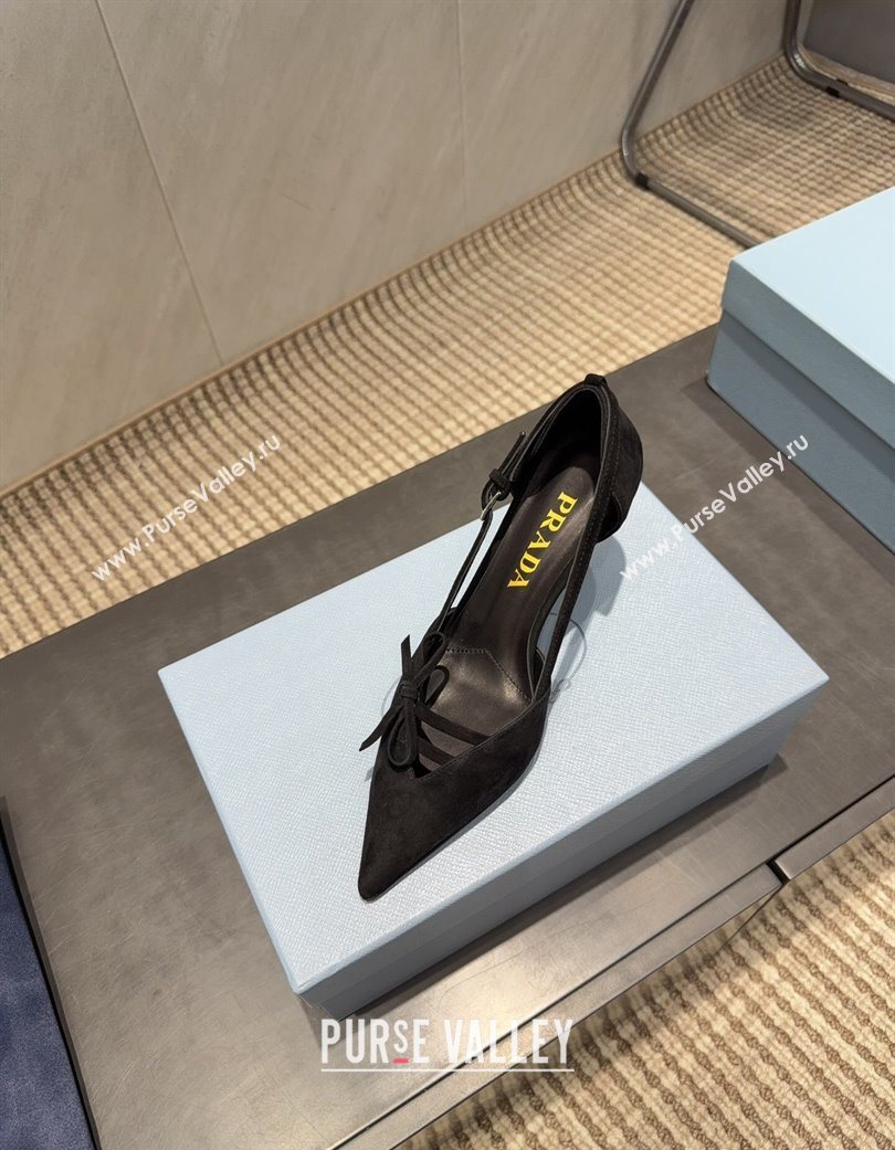 Prada Suede Heel Pumps 7.5cm with Bow Buckle Black 2025 PR120602 (MD-251206010)