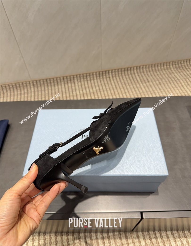 Prada Suede Heel Pumps 7.5cm with Bow Buckle Black 2025 PR120602 (MD-251206010)