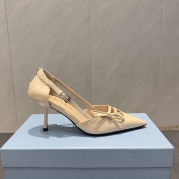 Prada Patent Leather Heel Pumps 7.5cm with Bow Buckle Beige 2025 PR120602 (MD-251206012)