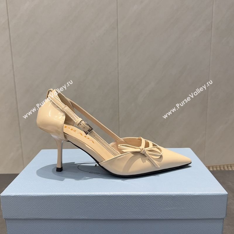 Prada Patent Leather Heel Pumps 7.5cm with Bow Buckle Beige 2025 PR120602 (MD-251206012)