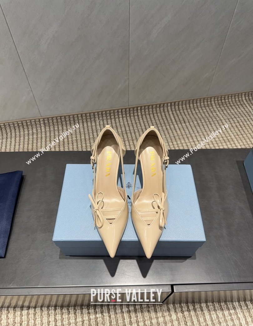 Prada Patent Leather Heel Pumps 7.5cm with Bow Buckle Beige 2025 PR120602 (MD-251206012)