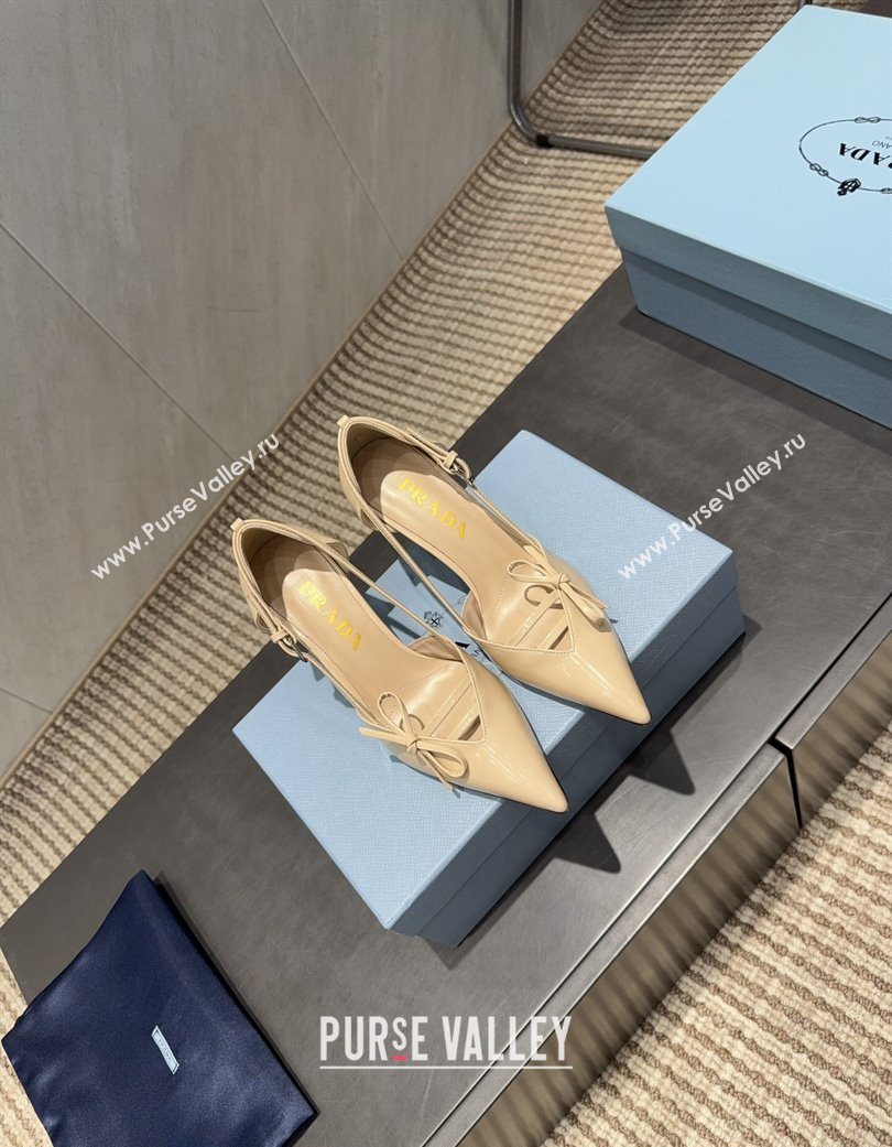 Prada Patent Leather Heel Pumps 7.5cm with Bow Buckle Beige 2025 PR120602 (MD-251206012)