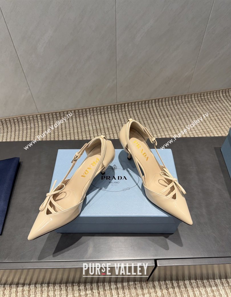 Prada Patent Leather Heel Pumps 7.5cm with Bow Buckle Beige 2025 PR120602 (MD-251206012)