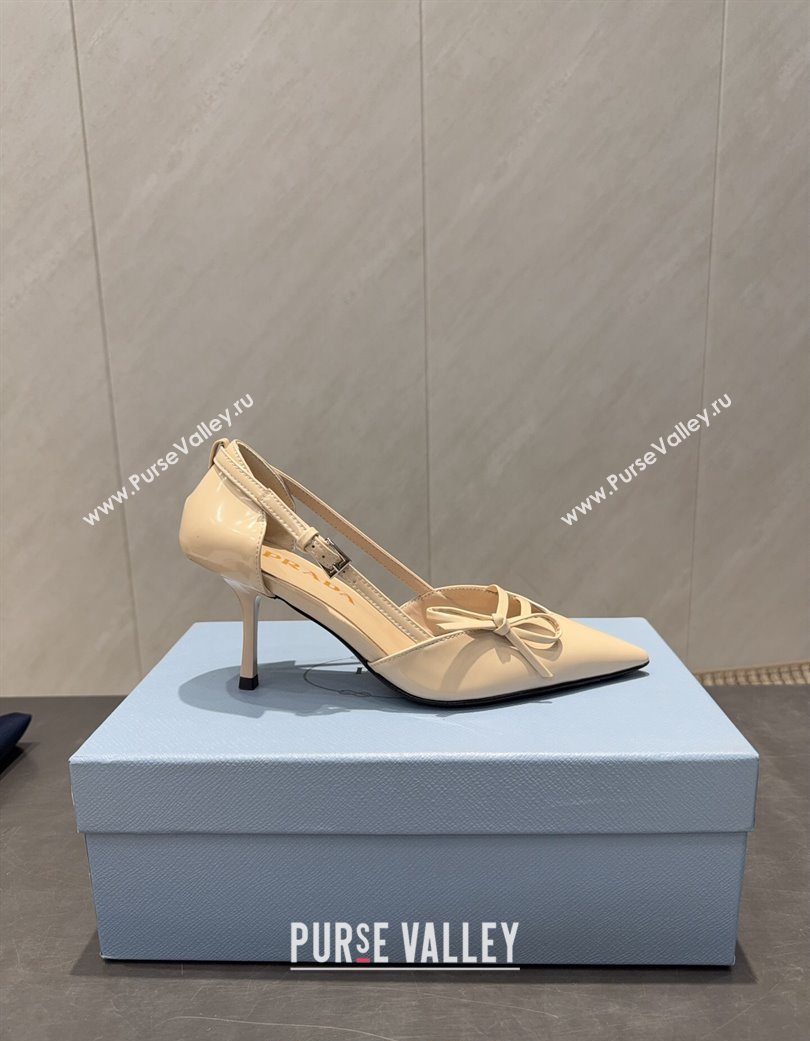 Prada Patent Leather Heel Pumps 7.5cm with Bow Buckle Beige 2025 PR120602 (MD-251206012)