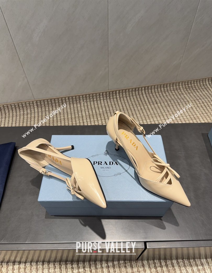 Prada Patent Leather Heel Pumps 7.5cm with Bow Buckle Beige 2025 PR120602 (MD-251206012)