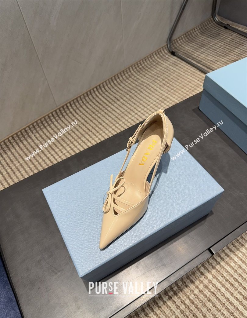 Prada Patent Leather Heel Pumps 7.5cm with Bow Buckle Beige 2025 PR120602 (MD-251206012)