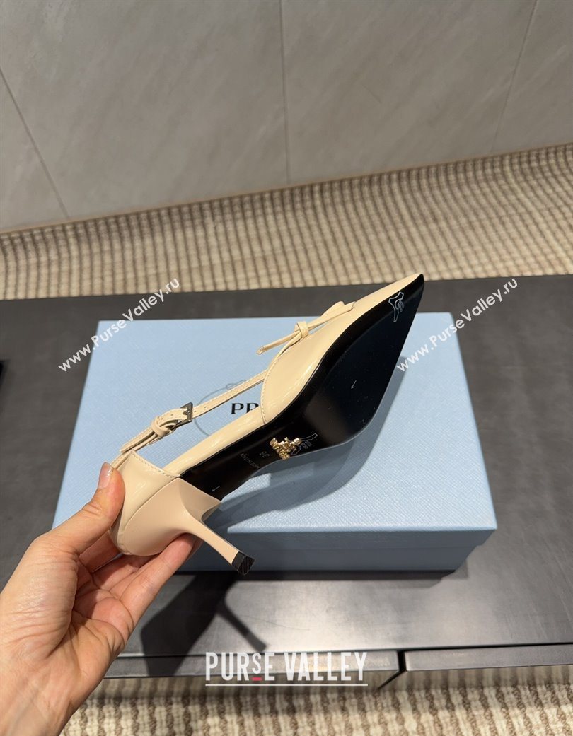 Prada Patent Leather Heel Pumps 7.5cm with Bow Buckle Beige 2025 PR120602 (MD-251206012)