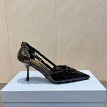 Prada Patent Leather Heel Pumps 7.5cm with Bow Buckle Black 2025 PR120602 (MD-251206014)