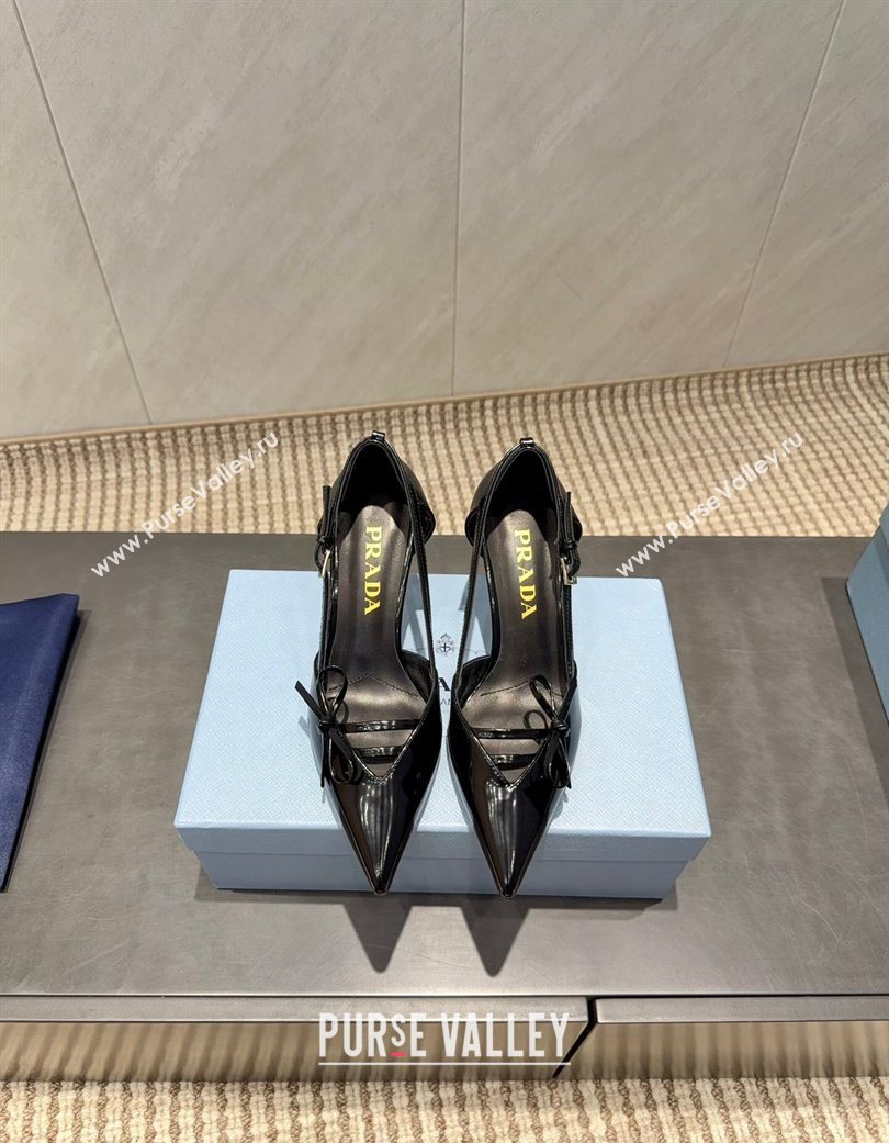 Prada Patent Leather Heel Pumps 7.5cm with Bow Buckle Black 2025 PR120602 (MD-251206014)