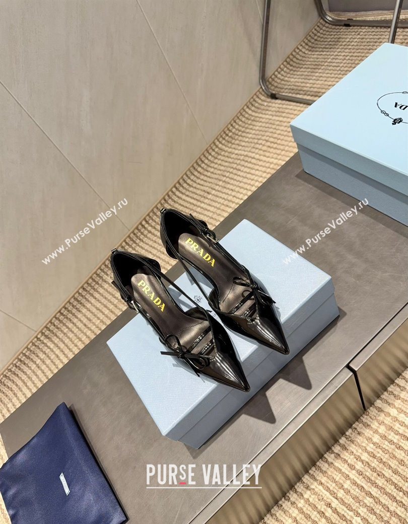 Prada Patent Leather Heel Pumps 7.5cm with Bow Buckle Black 2025 PR120602 (MD-251206014)