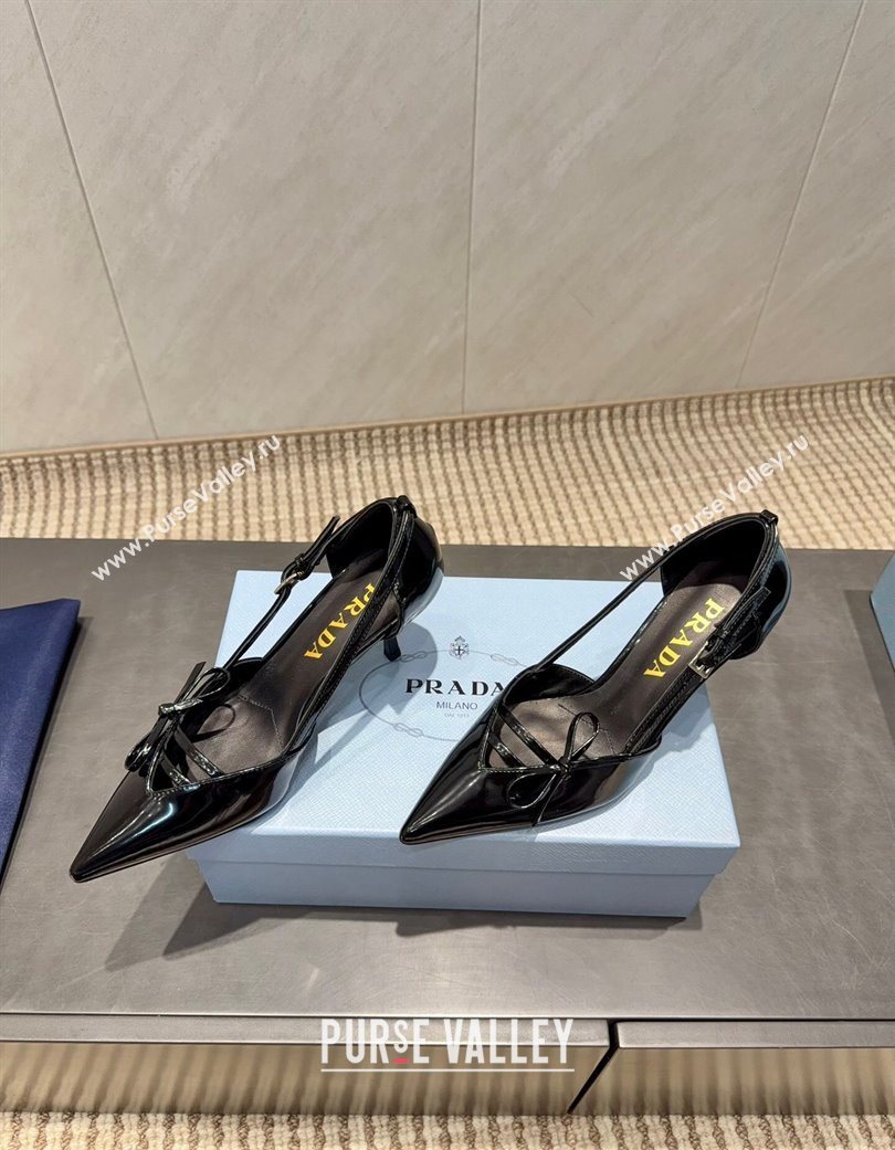 Prada Patent Leather Heel Pumps 7.5cm with Bow Buckle Black 2025 PR120602 (MD-251206014)