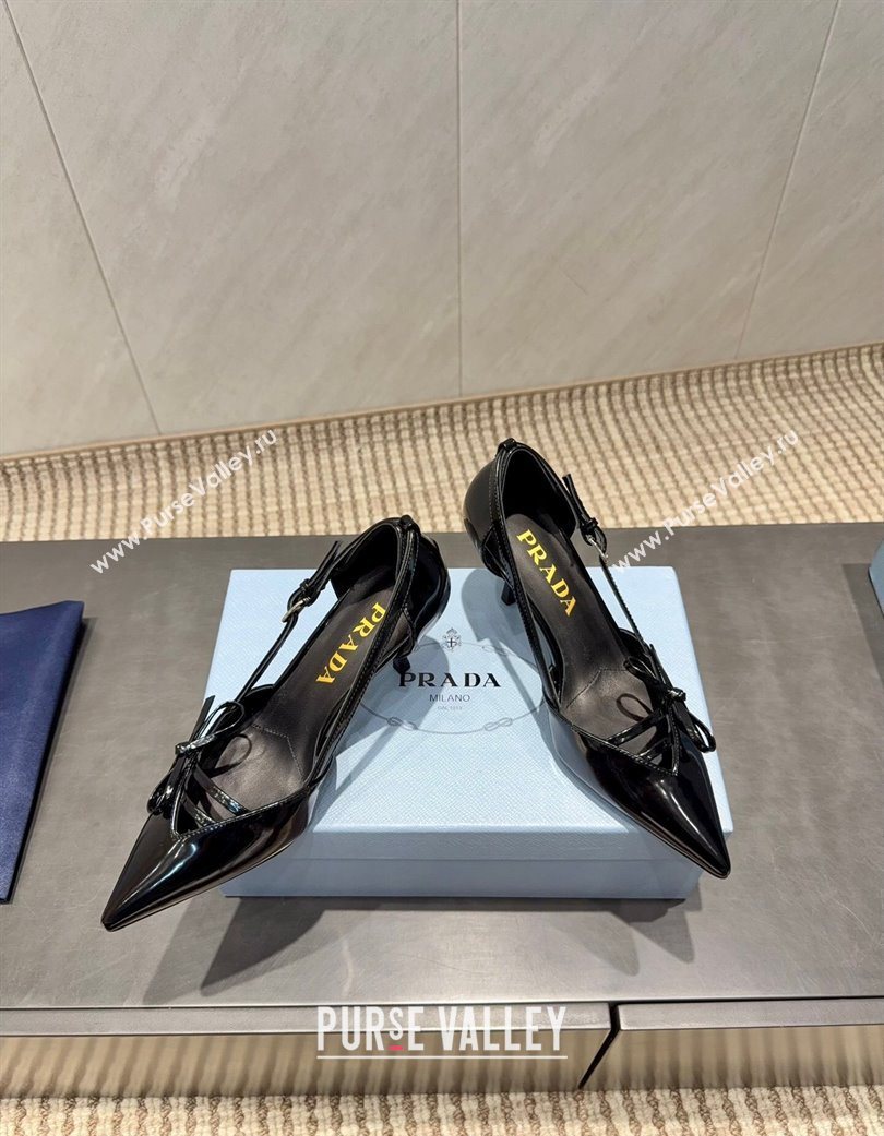 Prada Patent Leather Heel Pumps 7.5cm with Bow Buckle Black 2025 PR120602 (MD-251206014)