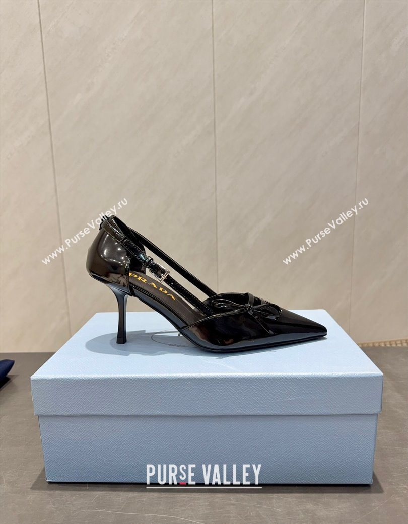 Prada Patent Leather Heel Pumps 7.5cm with Bow Buckle Black 2025 PR120602 (MD-251206014)