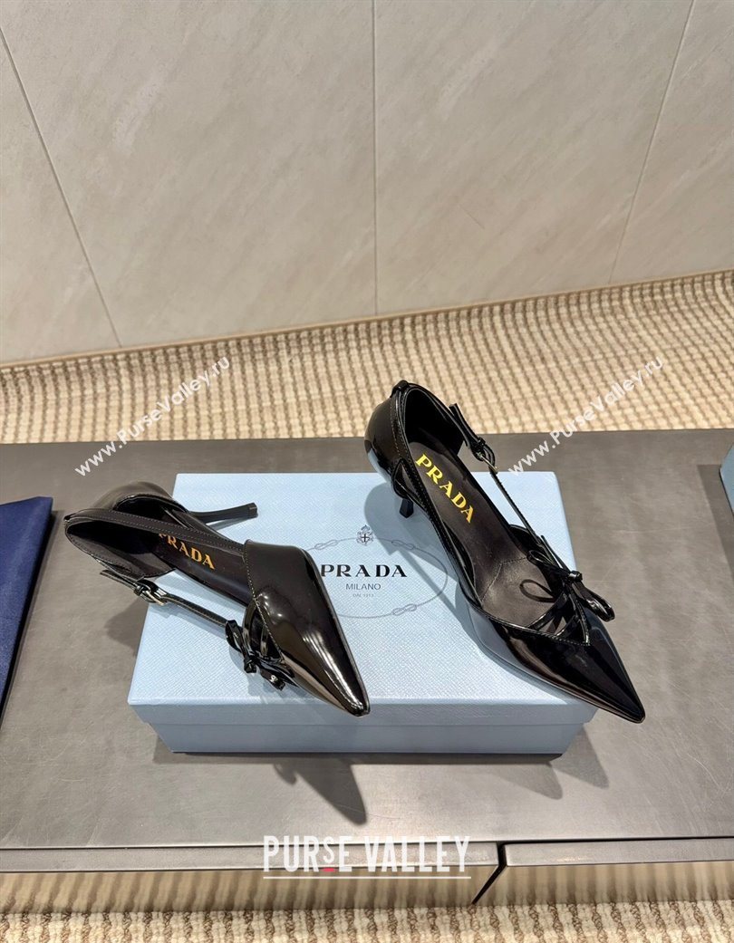 Prada Patent Leather Heel Pumps 7.5cm with Bow Buckle Black 2025 PR120602 (MD-251206014)