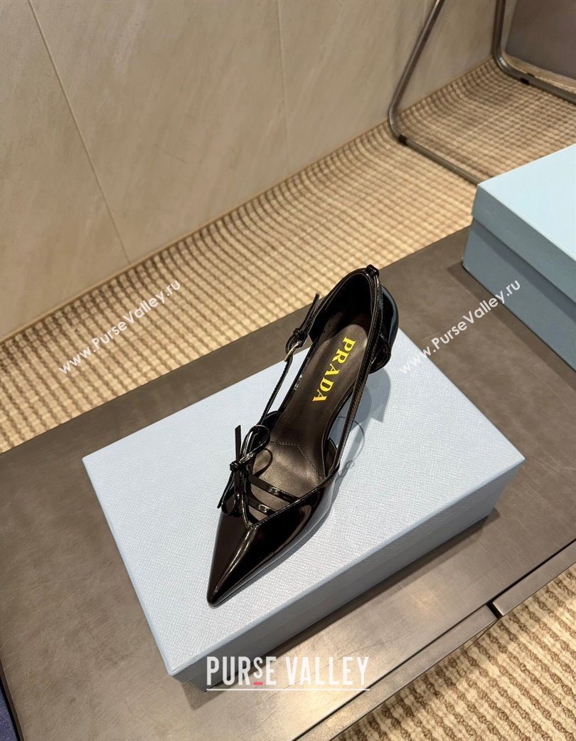 Prada Patent Leather Heel Pumps 7.5cm with Bow Buckle Black 2025 PR120602 (MD-251206014)