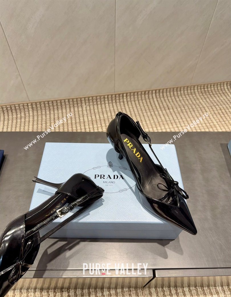 Prada Patent Leather Heel Pumps 7.5cm with Bow Buckle Black 2025 PR120602 (MD-251206014)