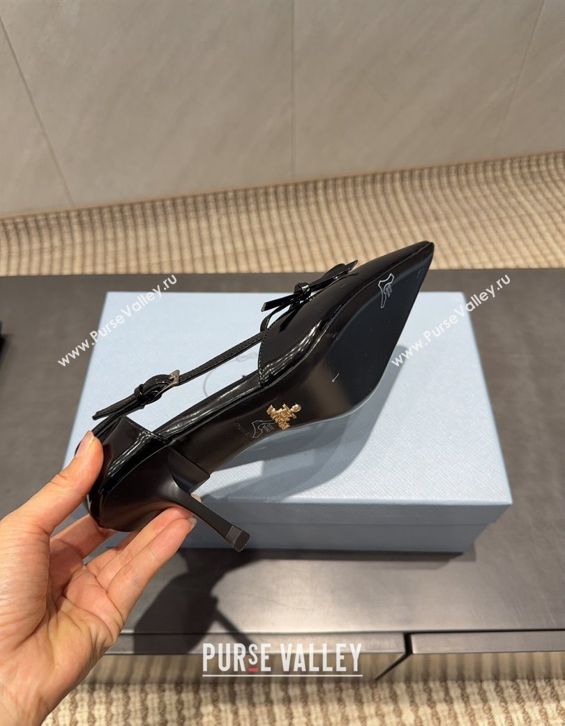 Prada Patent Leather Heel Pumps 7.5cm with Bow Buckle Black 2025 PR120602 (MD-251206014)