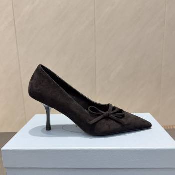Prada Suede Heel Pumps 7.5cm with Bow Black 2025 PR120603 (MD-251206017)