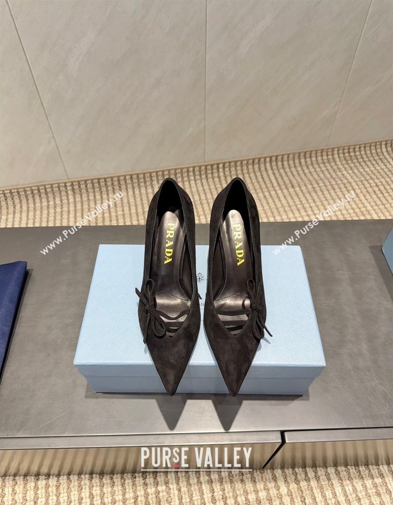 Prada Suede Heel Pumps 7.5cm with Bow Black 2025 PR120603 (MD-251206017)