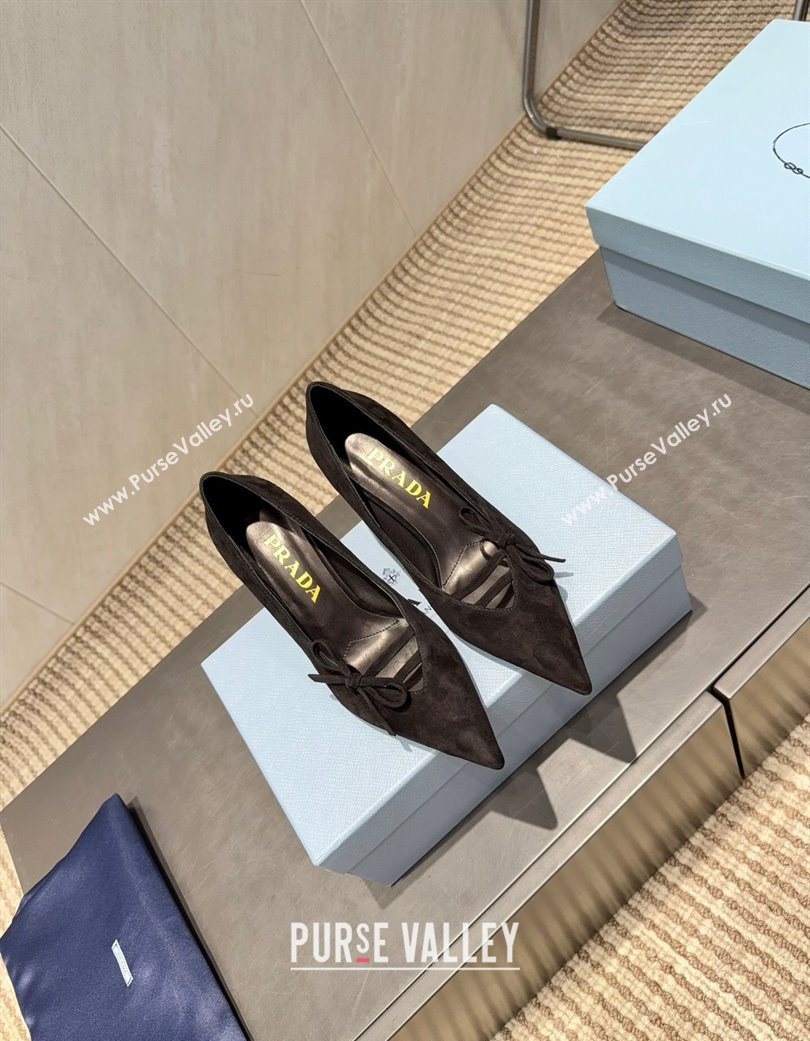 Prada Suede Heel Pumps 7.5cm with Bow Black 2025 PR120603 (MD-251206017)