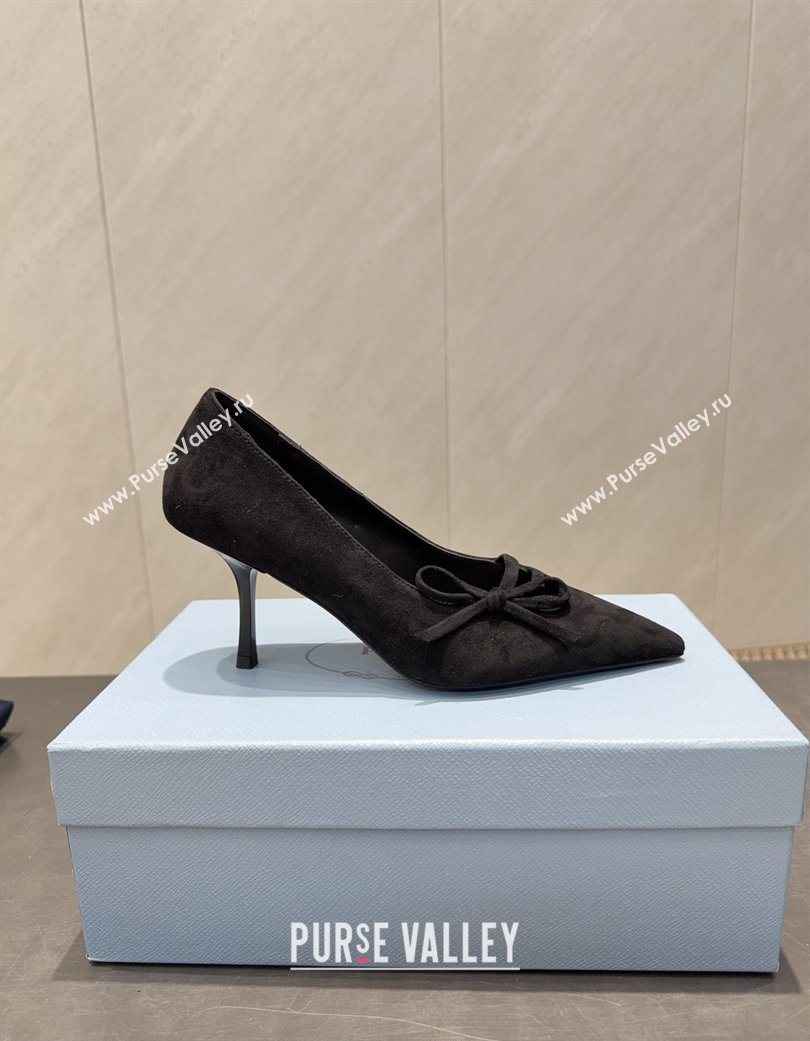 Prada Suede Heel Pumps 7.5cm with Bow Black 2025 PR120603 (MD-251206017)
