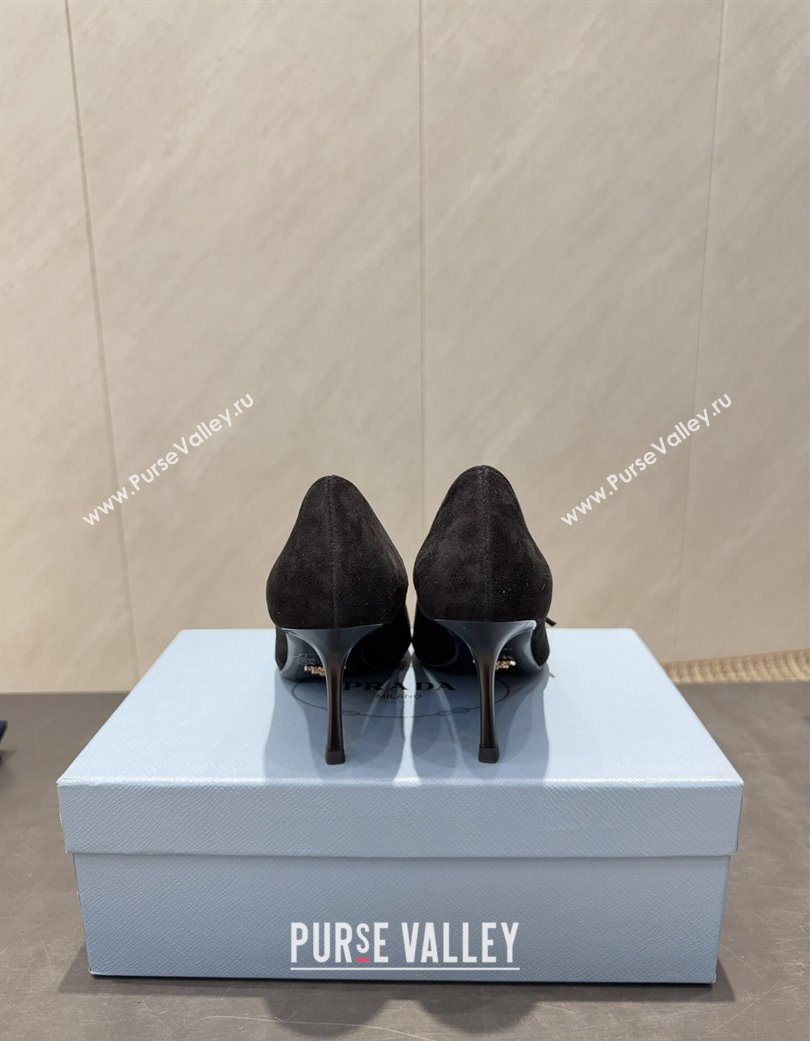 Prada Suede Heel Pumps 7.5cm with Bow Black 2025 PR120603 (MD-251206017)
